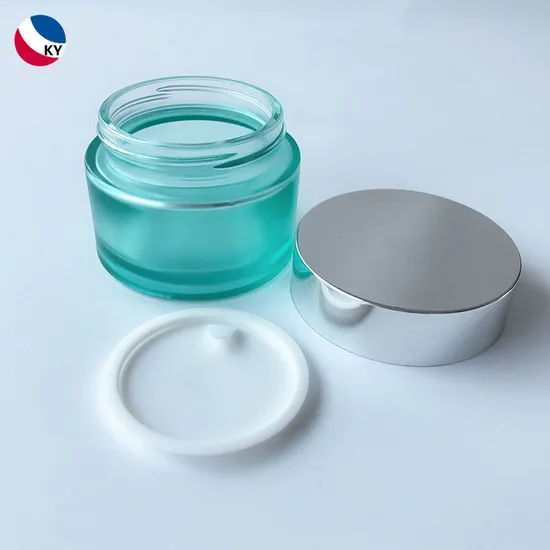 Barattolo di crema in vetro blu trasparente satinato da 50 ml con tappo in argento Contenitore vuoto in vetro cosmetico da 50 g